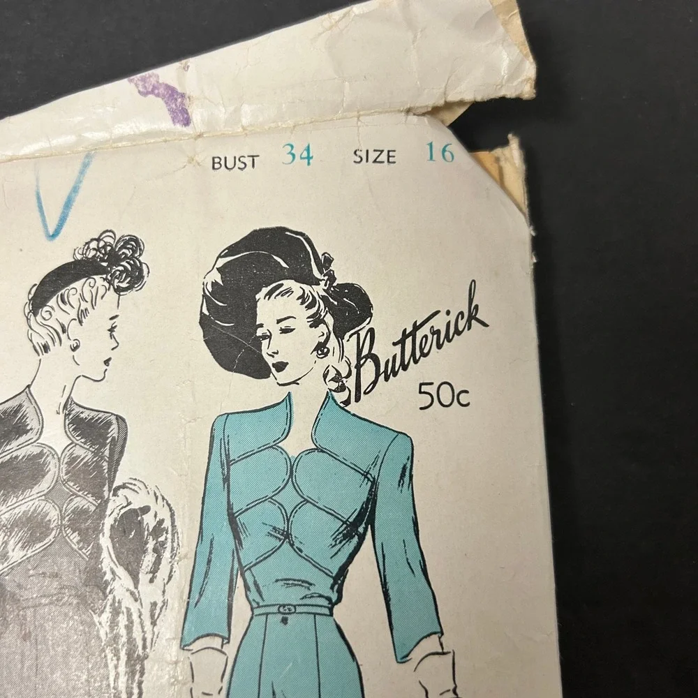 Vintage 40's Butterick Sewing Pattern 2790 Women Size 16 34 Bust Dress Frock HTF